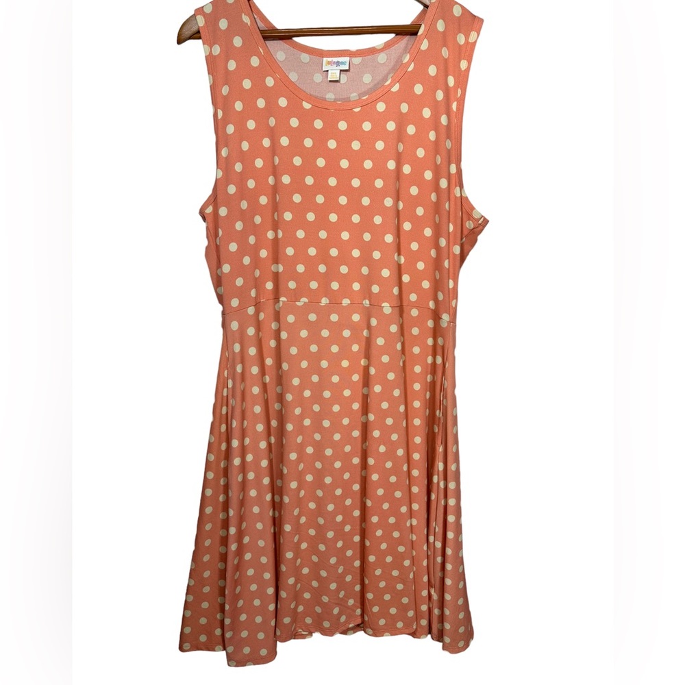 Lularoe Nicki Dress 3XL Sleeveless Pockets Polka  Dot Tank Dress Summer peach